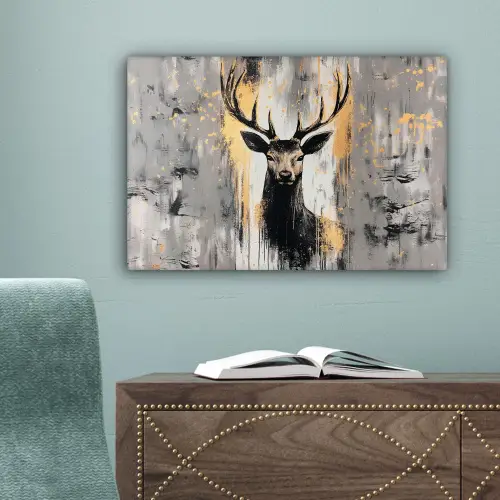 Abstract - Hert - Gewei - Goud canvas 2cm klein -sfeer4
