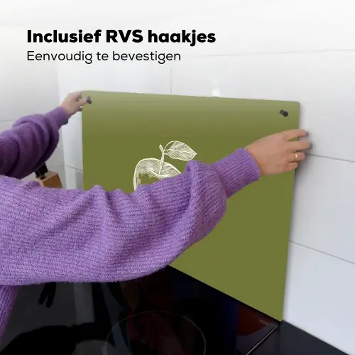 Lijntekening - Appel - Olijfgroen - Blaadje Inductie beschemer met haakjes klein -ky-ophangen-nl