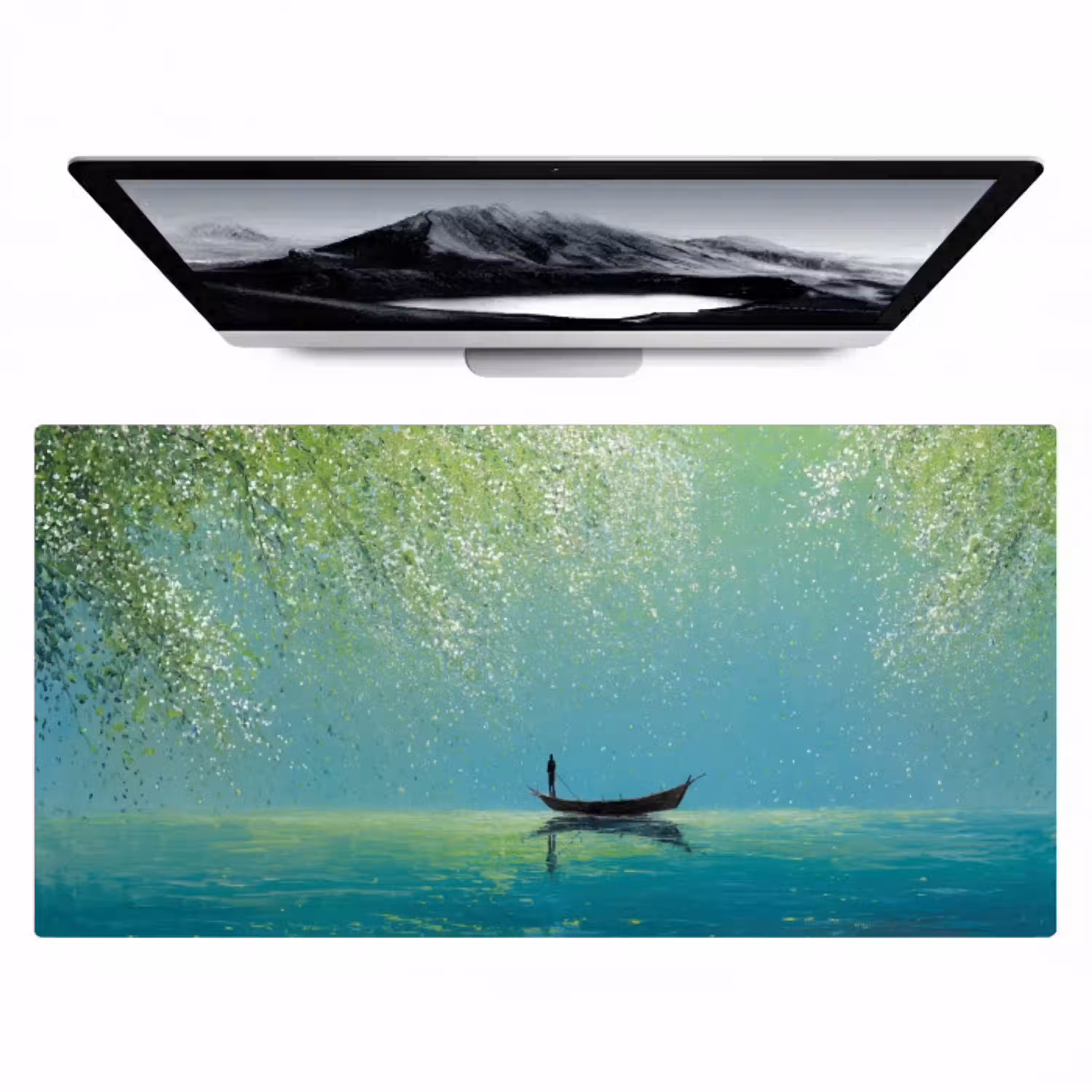 Bootje - Water - Bladeren - Bloesems Muismat XXL klein -zzz3d