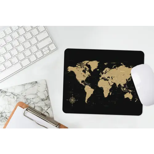 Wereldkaart - Beige - Zwart muismat rubber klein -witbureau