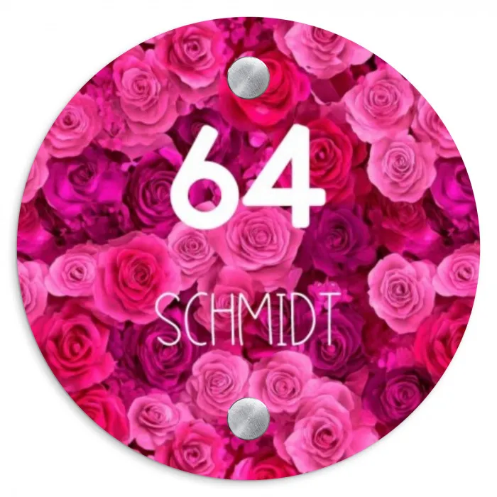 Roze rozen - Modern Naambord Rond klein -3d