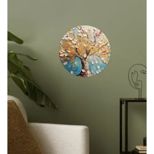 Boom - Blauw - Goud - Abstract - Modern Wandcirkel behangsticker klein -sfeer2