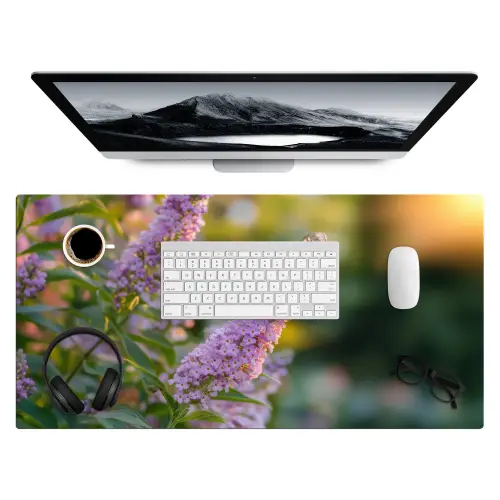 Sierlijke - Vlinder - Paarse - Bloemen Muismat XXL klein -3d
