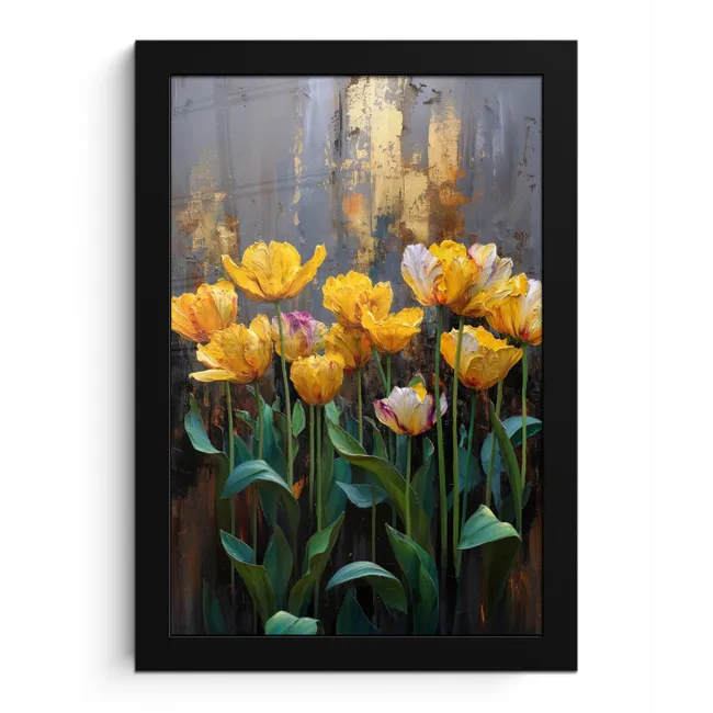 Tulpen - Geel - Penseelstreken - Abstract fotolijst zwart zonder passe partout klein -3d