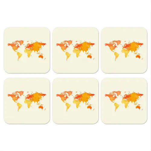 Wereldkaart - Oranje - Kleurrijk onderzetter kurk middel -3d