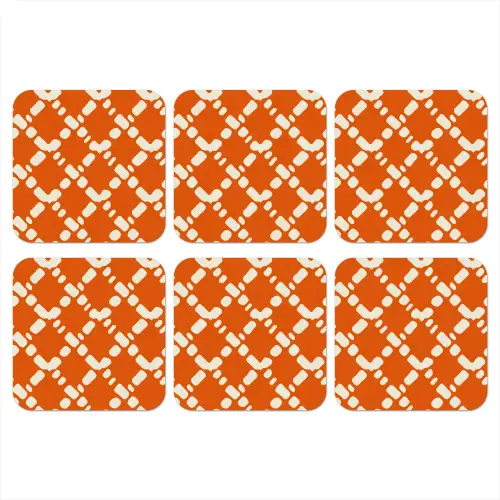 Oranje - Ruitpatroon - Wit onderzetter kurk middel 366 -3d