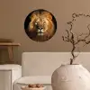 Leeuw - Dieren - Zwart - Licht - Bruin - Portret Wandcirkel behangsticker klein -sfeer1