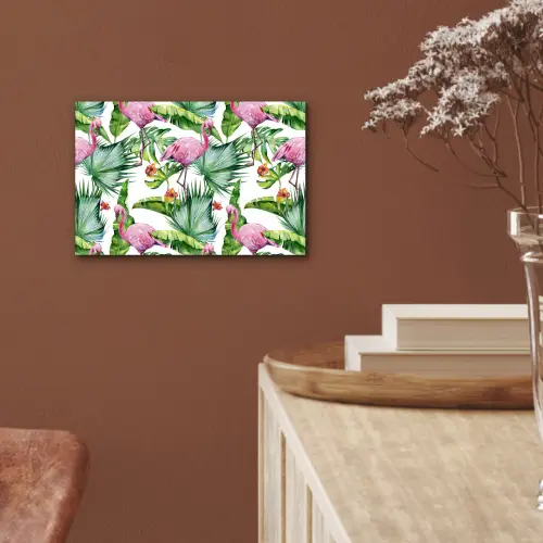 Flamingo - Bloemen - Bladeren - Jungle - Tropical aluminium wit klein -sfeer4