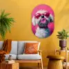 Pink - Hond - Bubbel Wandcirkel Ovaal Glas middel -sfeer4