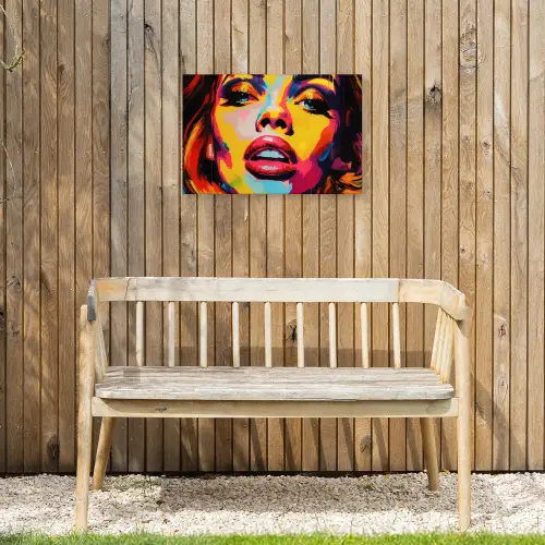 Vrouw - Gezicht - Kleurrijk Tuinposter op houten frame 2 cm dik klein -sfeer4