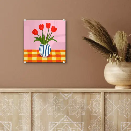 Tulpen - Roze - Vaas plexiglas 5mm klein -sfeer5