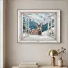 Hert - Winterlandschap - Natuur - Dieren - Doorkijk - Bergen Textielframe - compleet frame klein -sfeer2