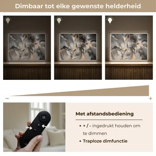 Grijs - Luxe  - Goud - Marmer Light Box met batterij (Wandlamp) middel -USP_dimbaarNL