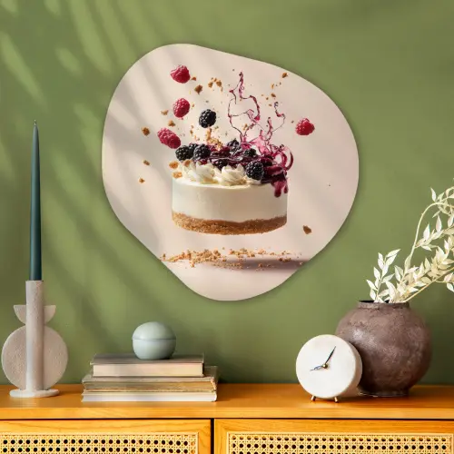 Cheesecake - Eten - Roze - Taart Wandcirkel Organisch Aluminium middel -sfeer2