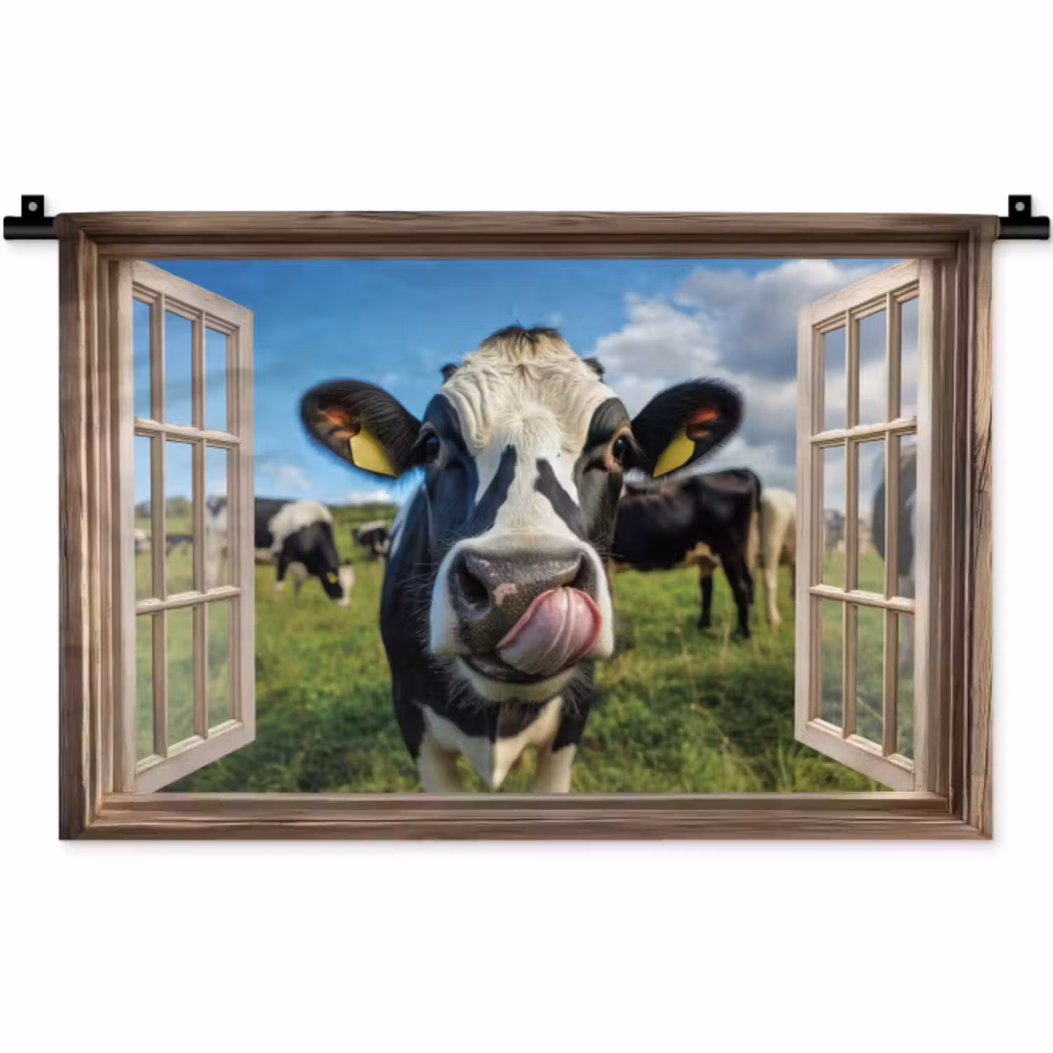 Wandkleed - Doorkijk - Koe - Weiland - Dieren - Natuur