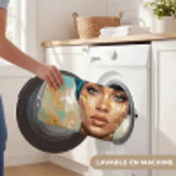 Portret - Vrouw - Schilderij - Blauw - Goud - Expressief Badmat klein -USP_WasbaarFR