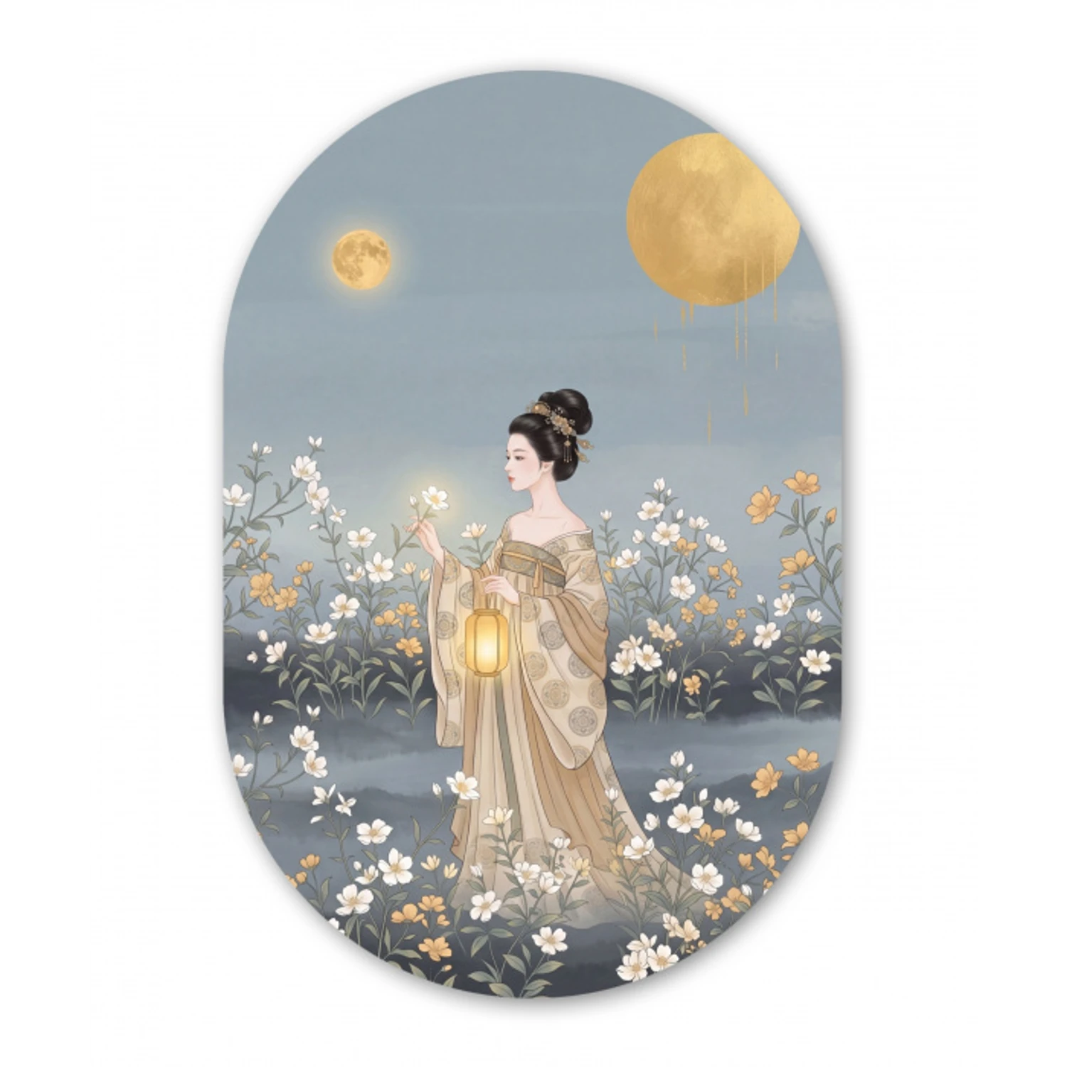 Aziatisch - Vrouw - Kimono Wandcirkel Ovaal Forex klein -3d