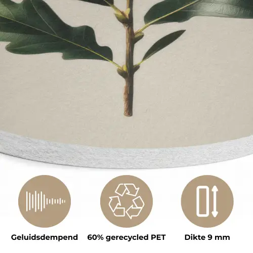 Eikenbladeren - Beige - Groen - Golvende randen Akoestische PET Vilt - Rond klein -closeup_NL