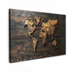 Wereldkaart -  Hout - Mozaïek Tuinposter op houten frame 2 cm dik klein -3d