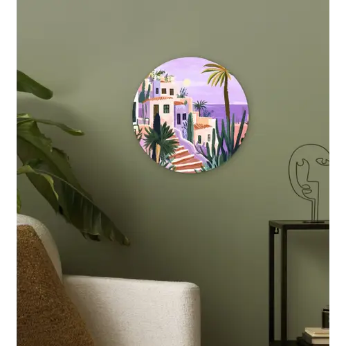 Huizen - Minimalistisch - Palmbomen - Kust Wandcirkel plexiglas klein -sfeer3