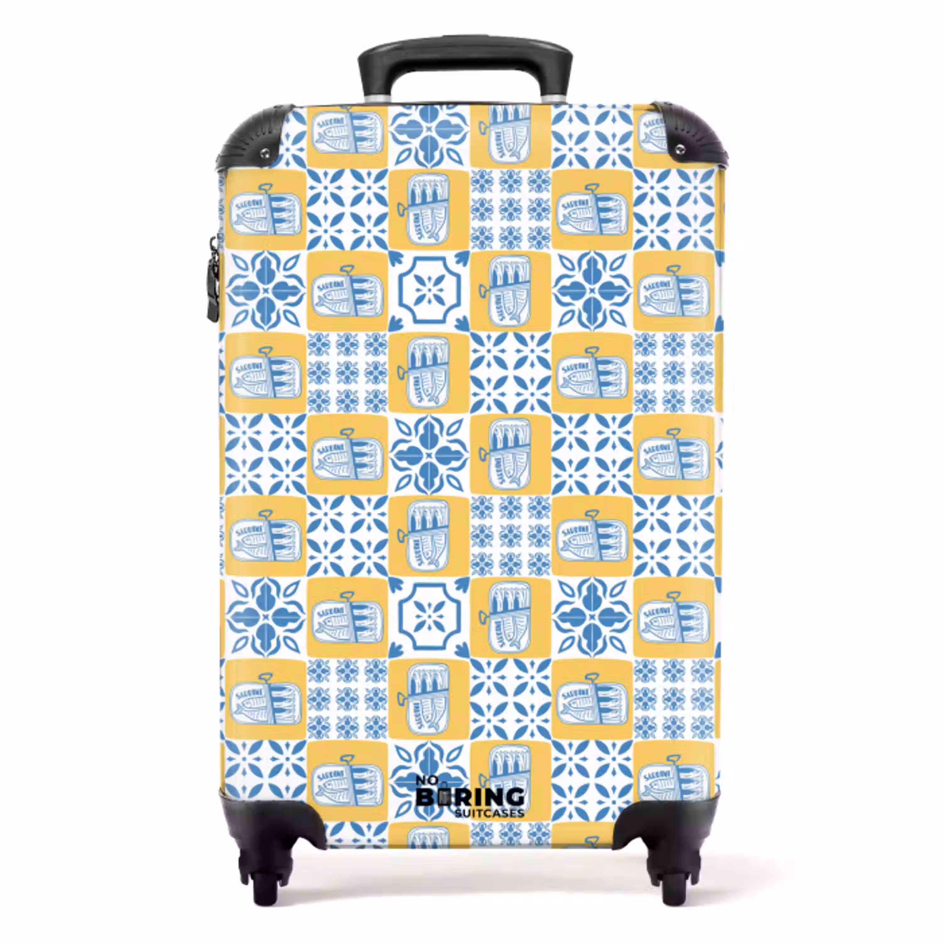 Tegel patroon blauw geel NBS - Handbagage koffer - Volwassenen Unisex middel -productfoto_recht