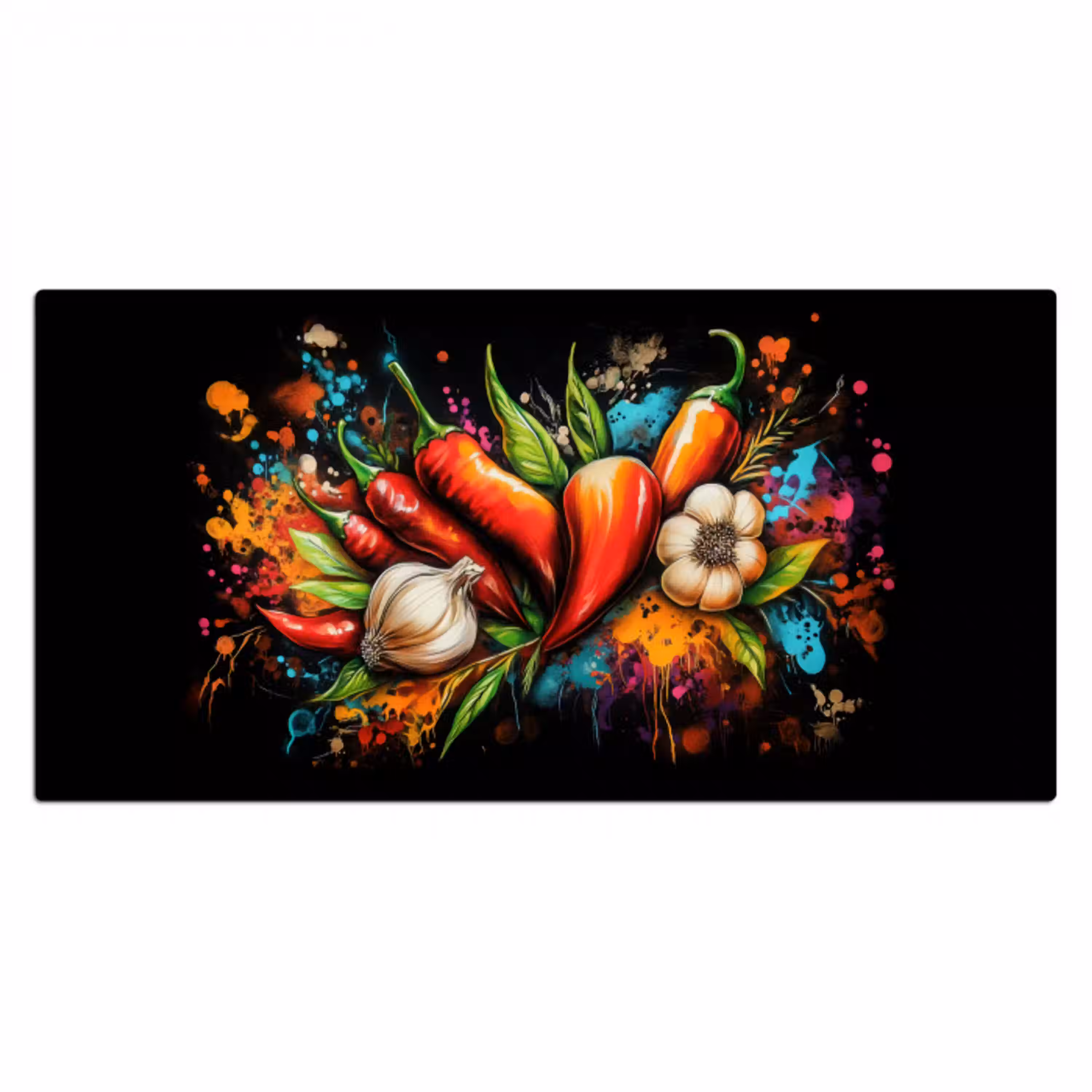 Groente - Peper - Knoflook - Graffiti - Verf - Kleurrijk Muismat XXL klein -3d_leeg