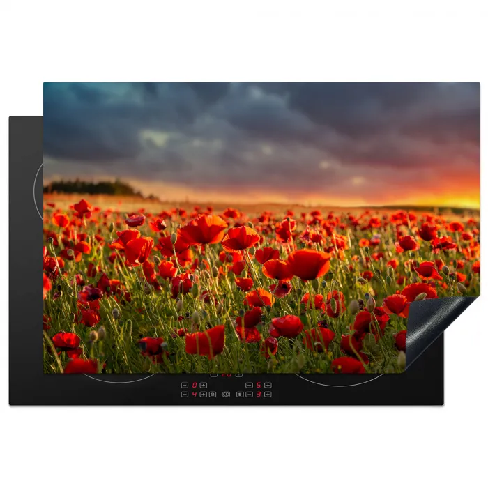 Zonsondergang - Klaprozen - Rood - Bloemen - Veld - Natuur Inductie beschermer vinyl 3mm klein -3d