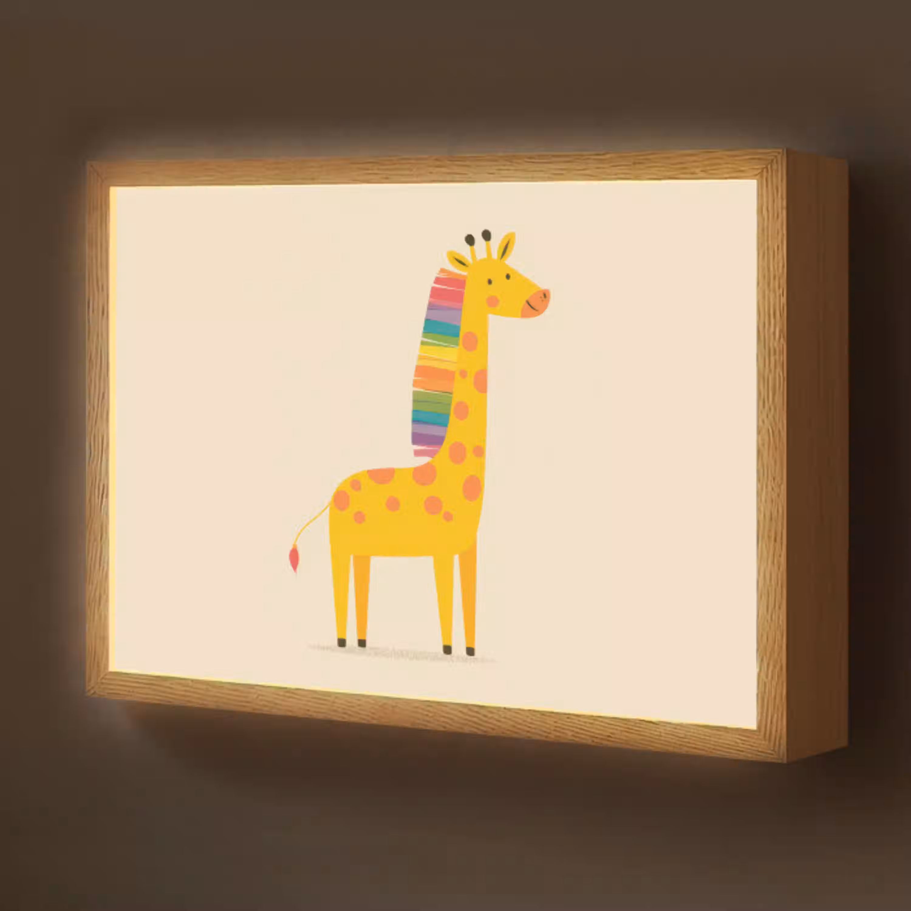 Giraffe - Regenboogmanen - Beige Light Box met batterij (Wandlamp kind) middel -z3d_website