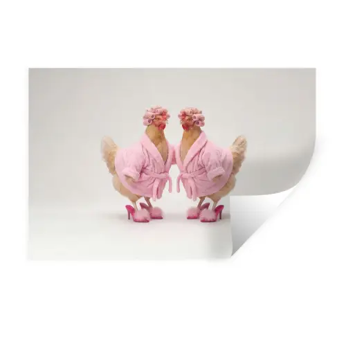Kippen - Badjas - Krukspelden - Hakken Muursticker klein -3d