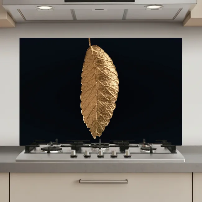 Bladeren - Zwart - Goud - Luxe - Natuur keuken achterwand spatscherm klein -3d_website