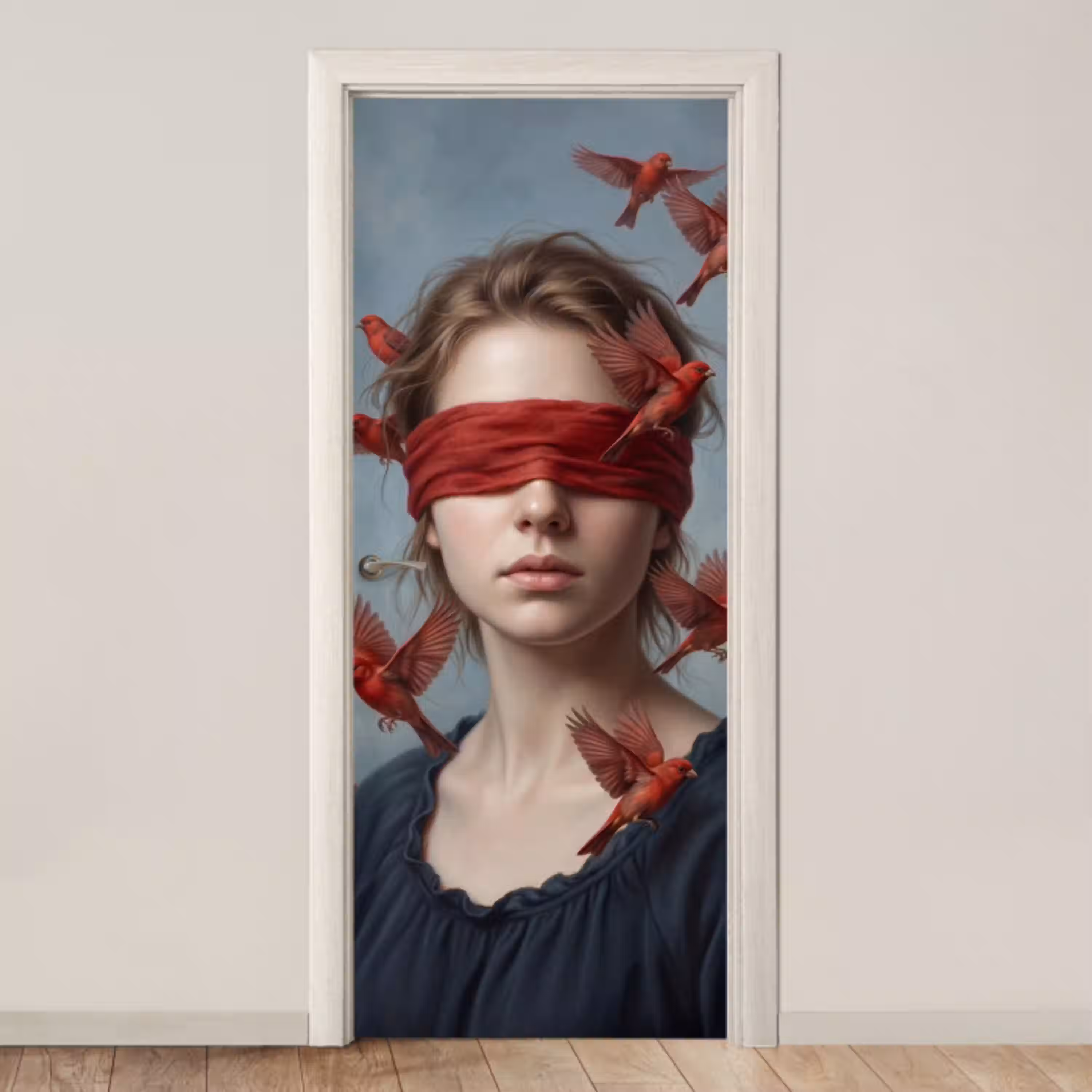 Portret - Krachtig - Rood deurposter klein -3d_beige