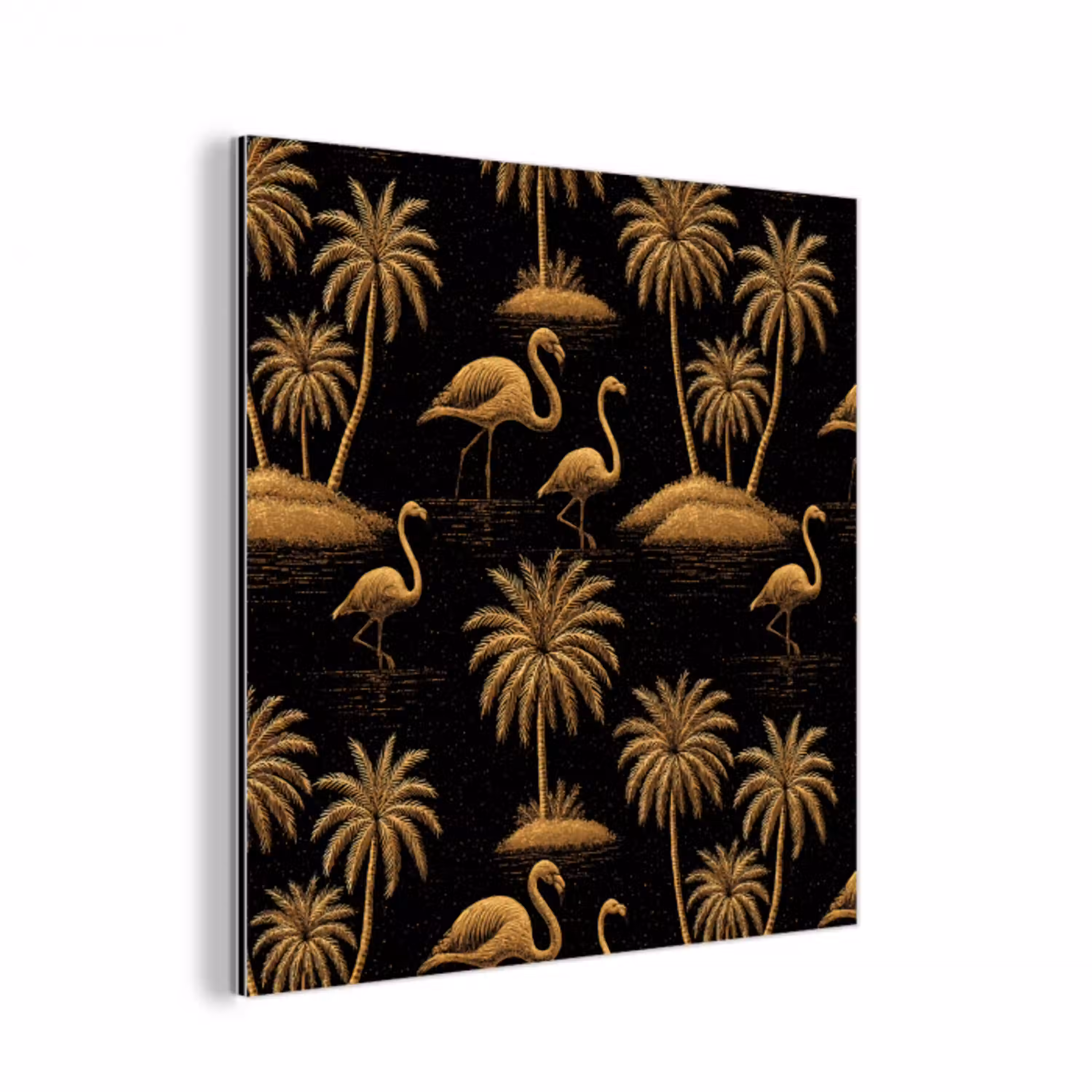 Flamingo - Palmbomen - Tropisch - Goud - Zwart aluminium wit klein 46 -3d