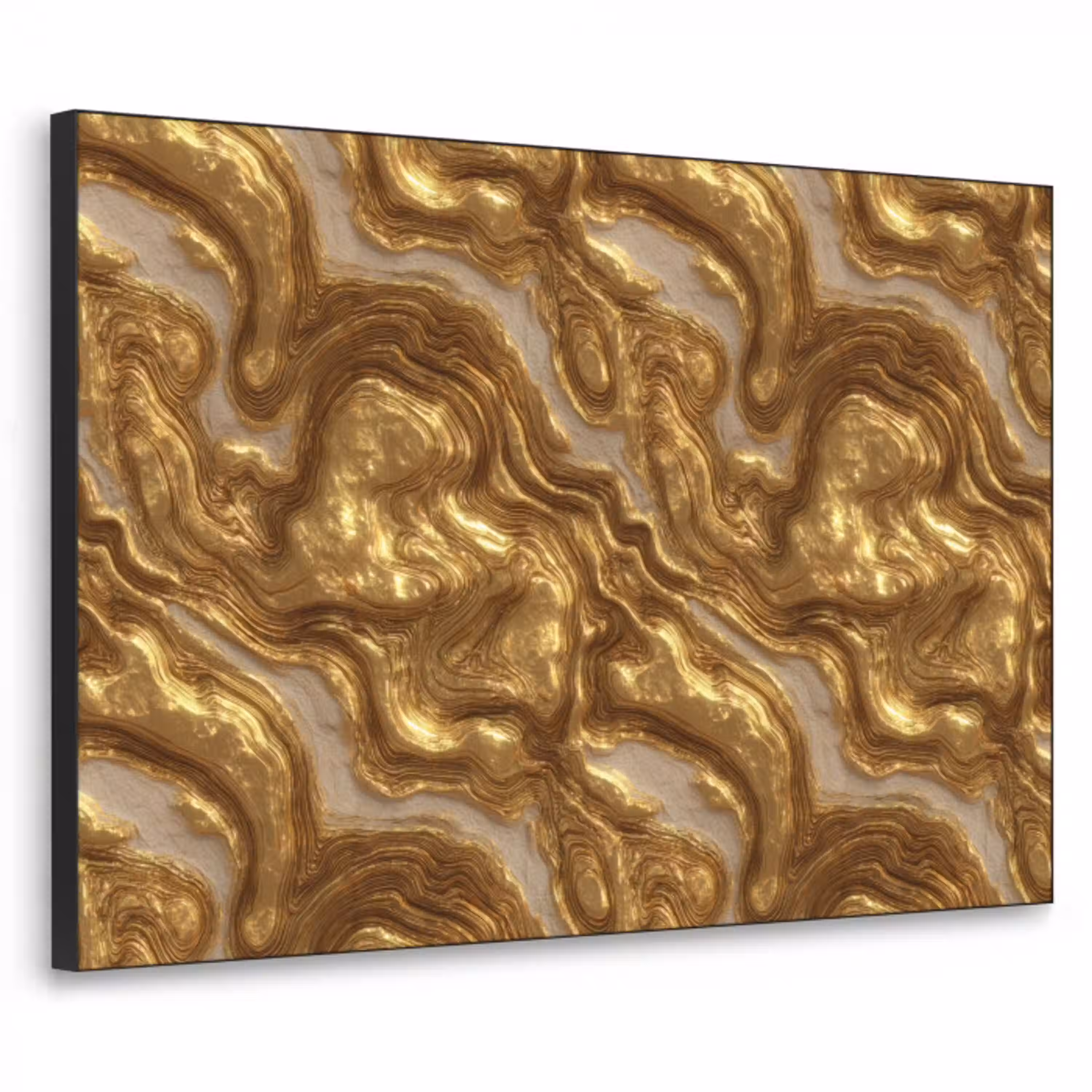 Golven - Organisch - Goud - Crème Textielframe zwart klein 947 -3d