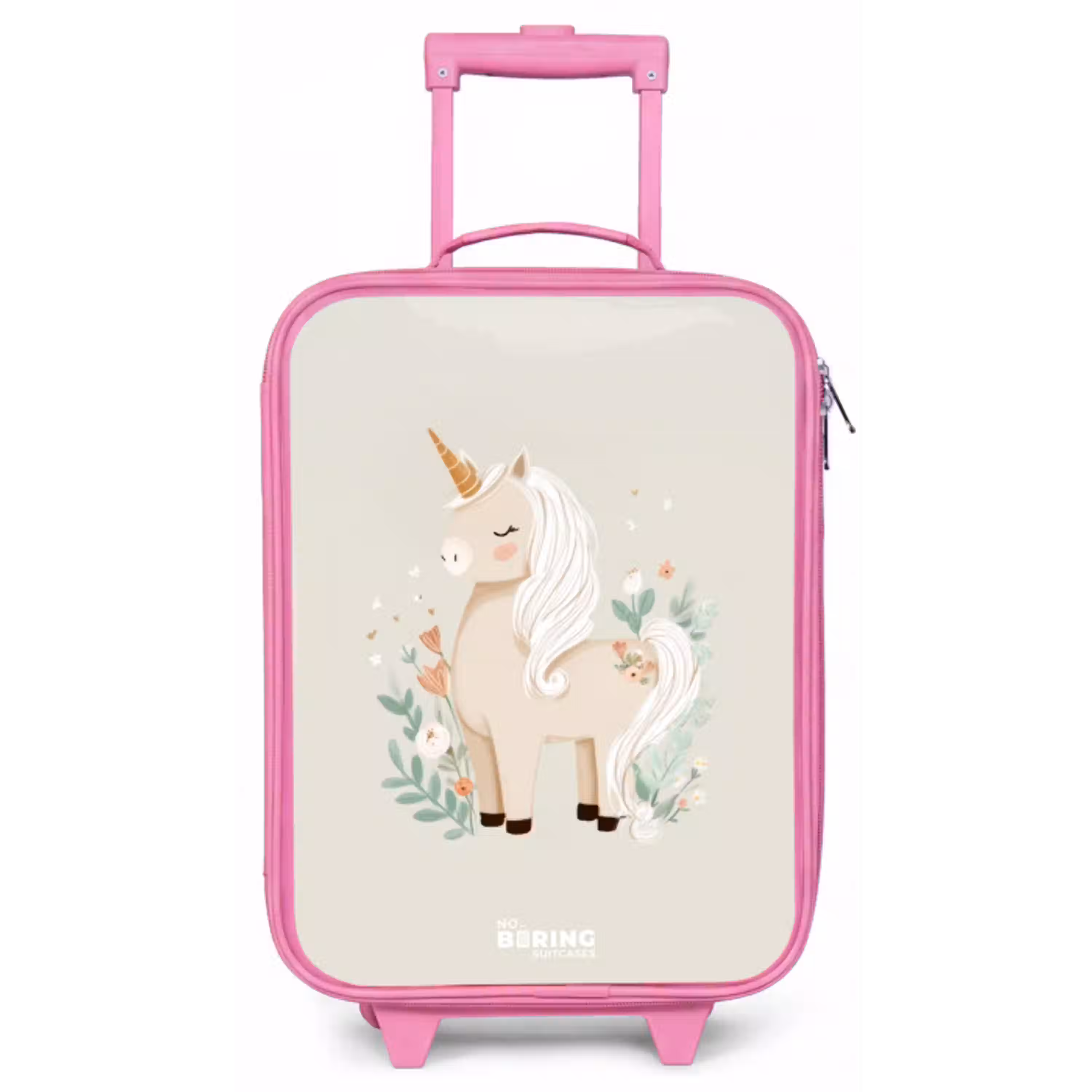Eenhoorn tussen bloemen in beige kleuren Kinderkoffer - Roze klein -zz3dotto