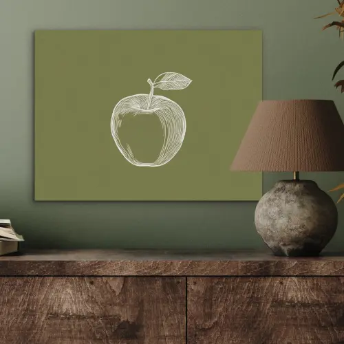 Lijntekening - Appel - Olijfgroen - Blaadje PET vilt klein -sfeer2