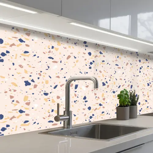 Terrazzo -  Patroon - Kleurrijk - Indigo keuken achterwand 2 middel 871 -3d_schuin