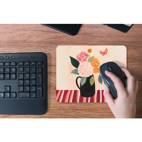 Vaas - Bloemen - Vlinder - Rood muismat rubber klein -toetsenbord