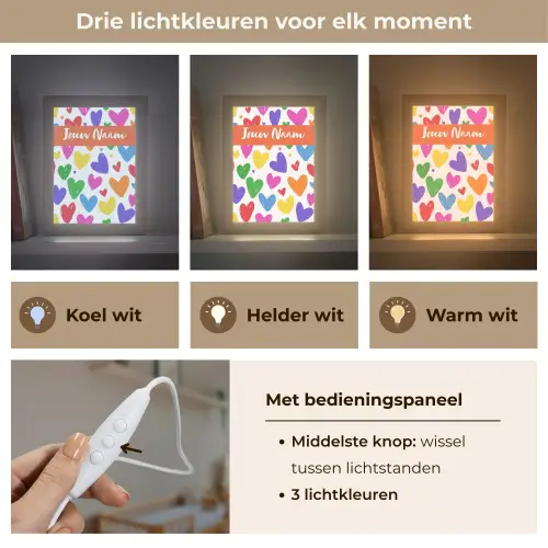 Hartjes - Patroon - Kleurrijk Light Box met kabel (Kinderlampje) klein -USP_lichtkleurNL