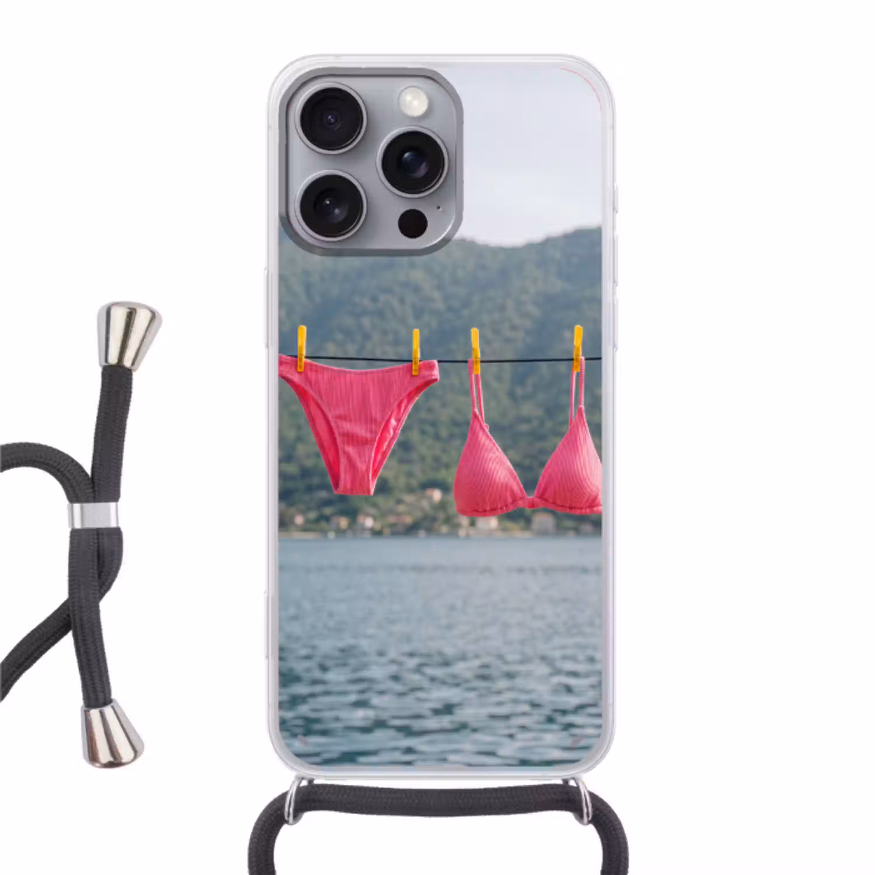 Kleding - Badkleding - Waslijn - Zomer - Roze Hoesje iPhone 16 Pro Max met koord klein -3d