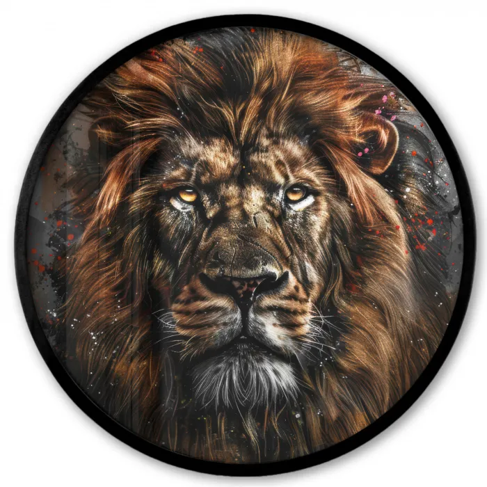 Leeuw - Dieren - Portret - Zwart - Luxe Fotolijst rond zonder passe partout klein -3d