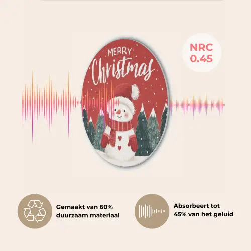 Kerstgroet - Sneeuw - Rood Akoestische PET Vilt - Rond klein -USP_NL