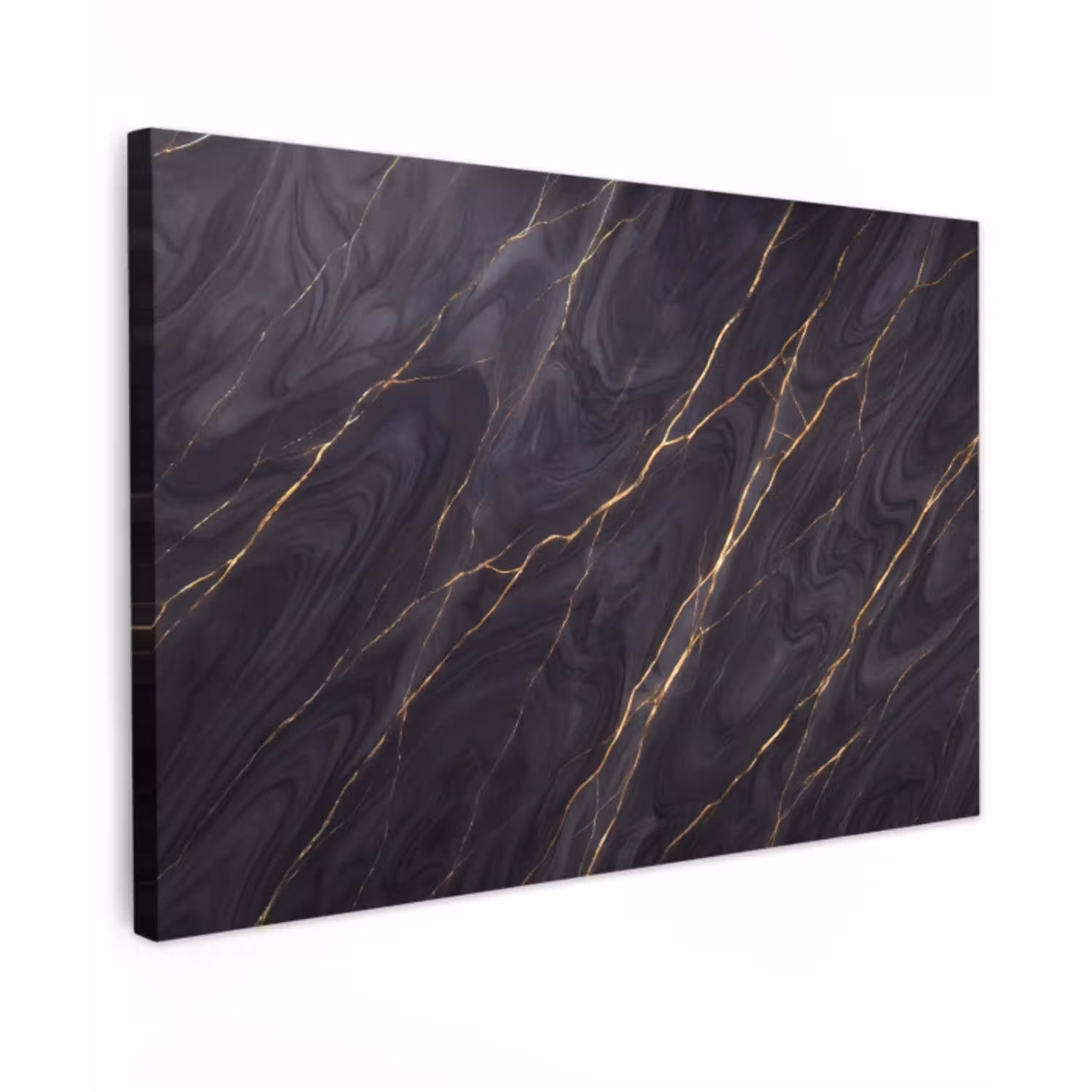 Marmer - Goudaders - Abstract - Modern - Zwart Tuinposter op houten frame 2 cm dik klein -3d