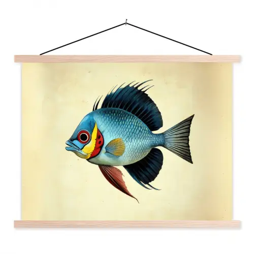 Blauw - Kieuwen - Vis - Illustratie textielposter latten blank klein -3d
