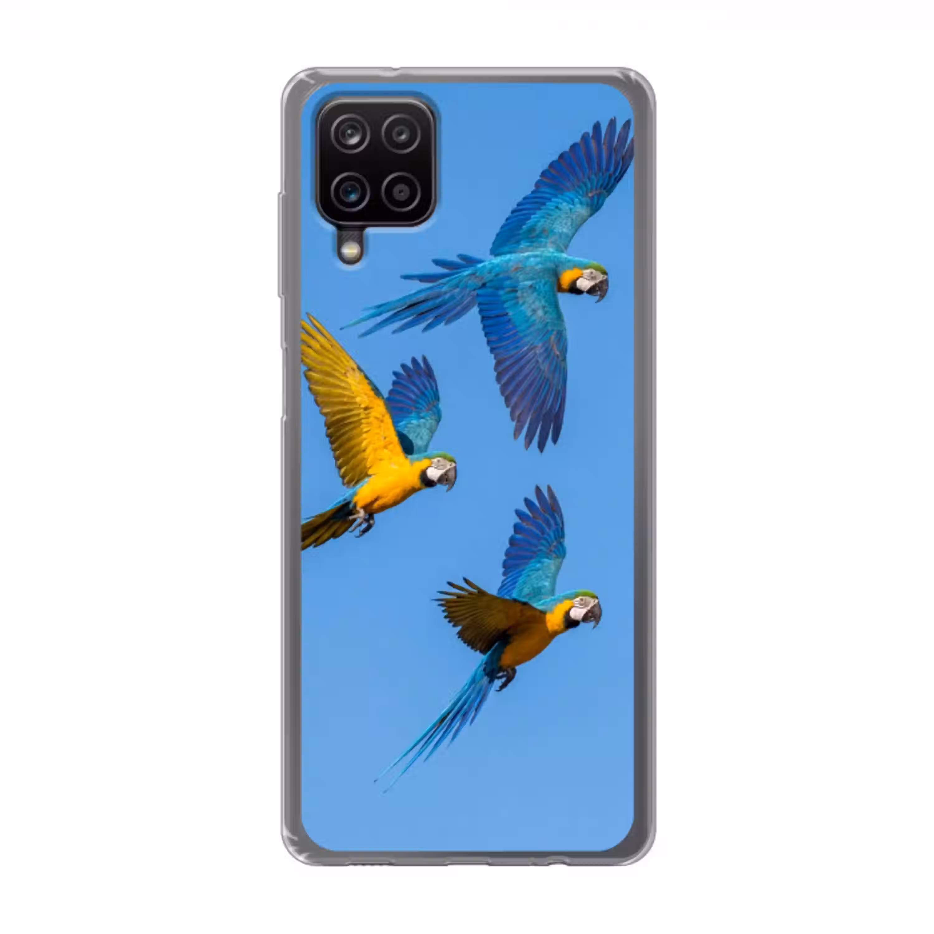 Papagaai - Vliegen - Blauw - Geel Telefoonhoesje Samsung Galaxy A12 klein -3d