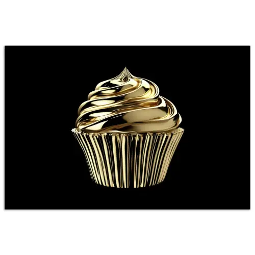 Cupcake - Eten - Goud - Zwart poster papier klein -3d