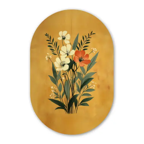 Bladeren - Boeket - Bloemen - Geel Wandcirkel Ovaal Glas middel -3d
