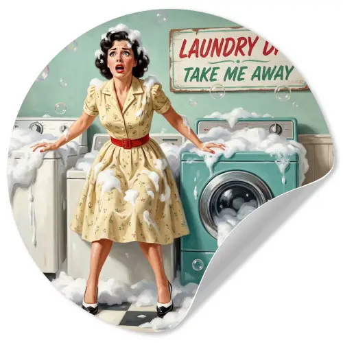 Retro - Blauw - Vrouw Wandcirkel behangsticker klein -3d