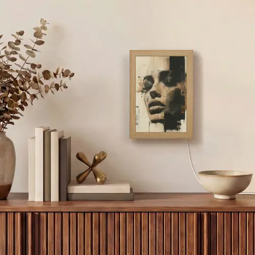 Vrouw - Gezicht - Abstract - Kunst Light Box met kabel (Tafellamp) klein -sfeer2