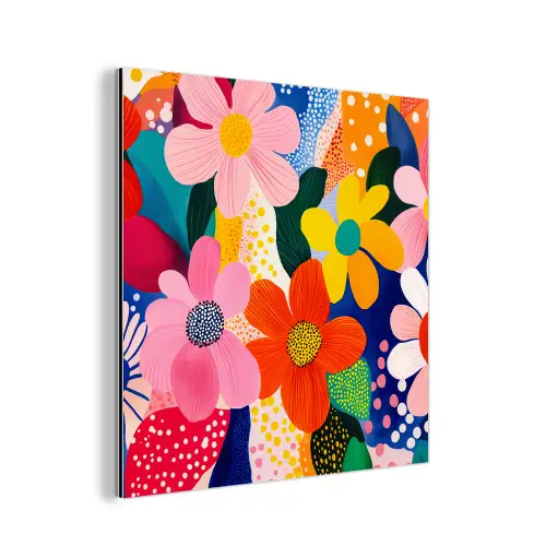 Bloemen - Kleurrijk - Stippen aluminium wit klein -3d