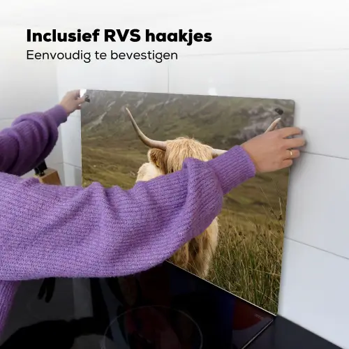 Schotse hooglander - Bergen - Grasveld Inductie beschemer met haakjes klein -ky-ophangen-nl